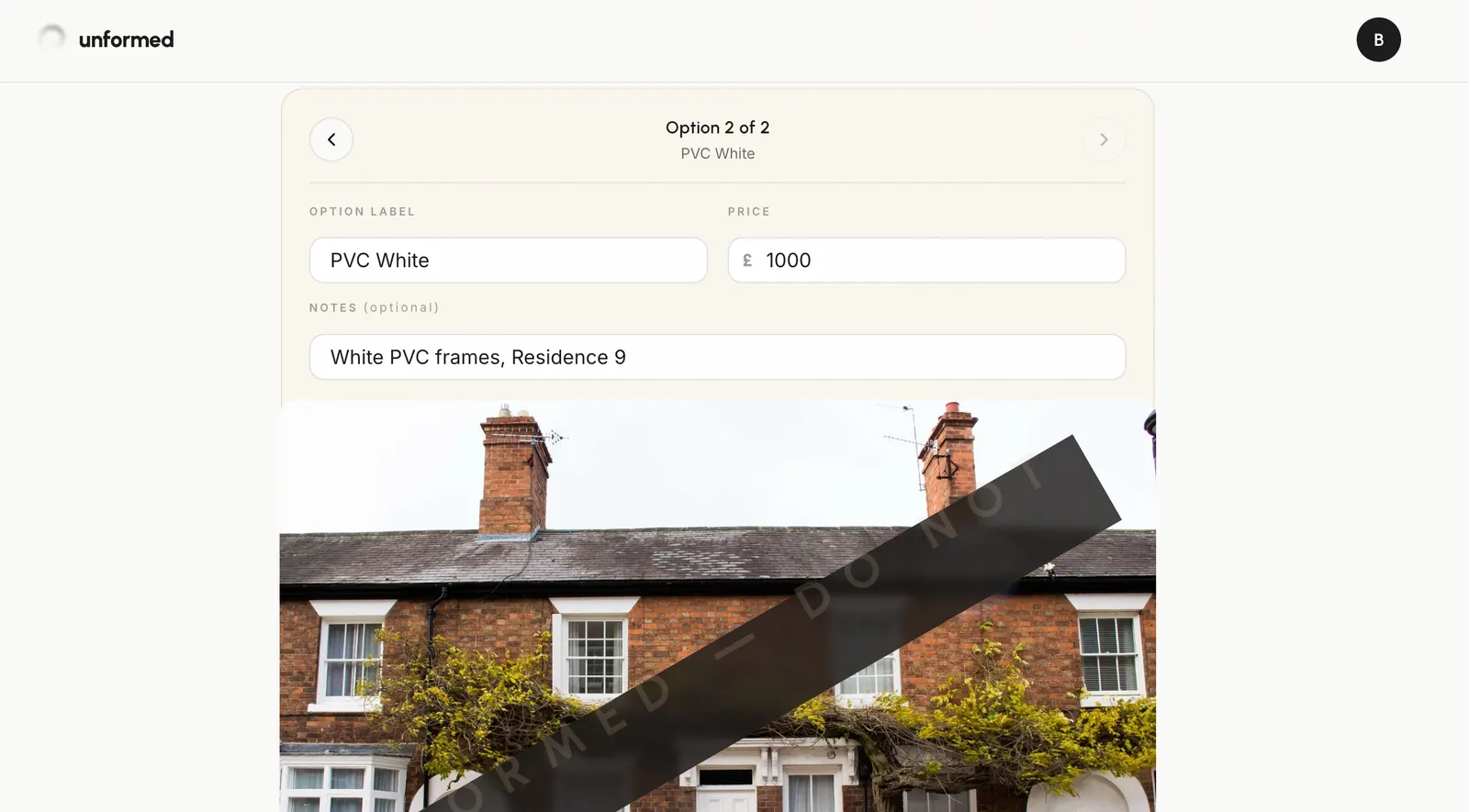 The Customer Options section with two variants.