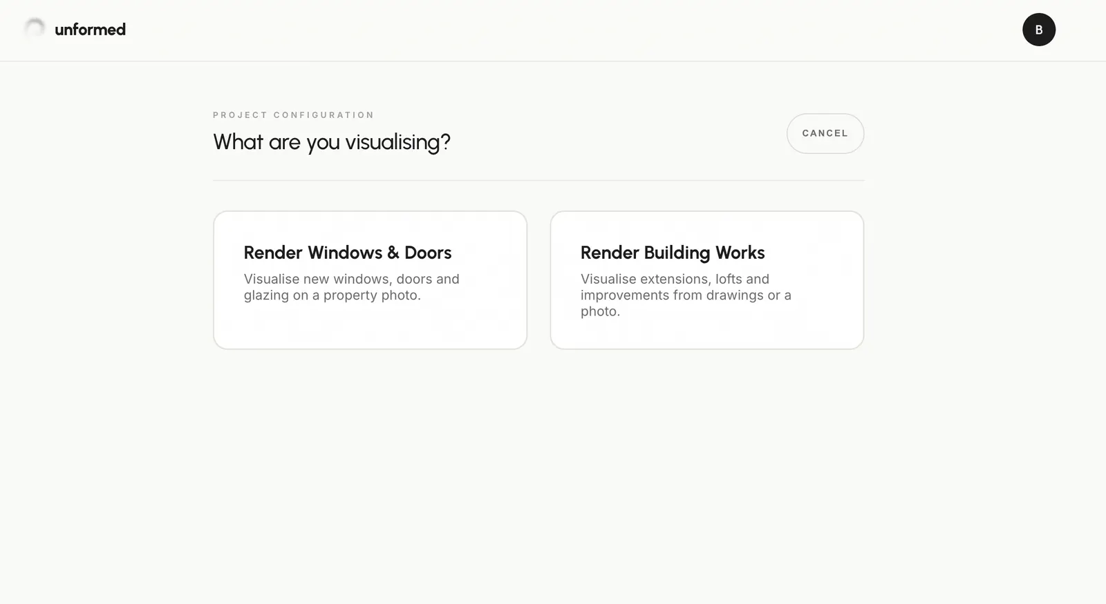 The vault with the “New Project” button, and the Windows/Building mode picker.